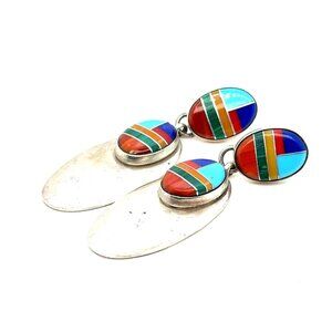 Sterling Silver Multicolor Stone Dangle Earrings
